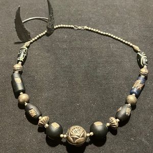 Necklace tribal + wings bracelet dark silver